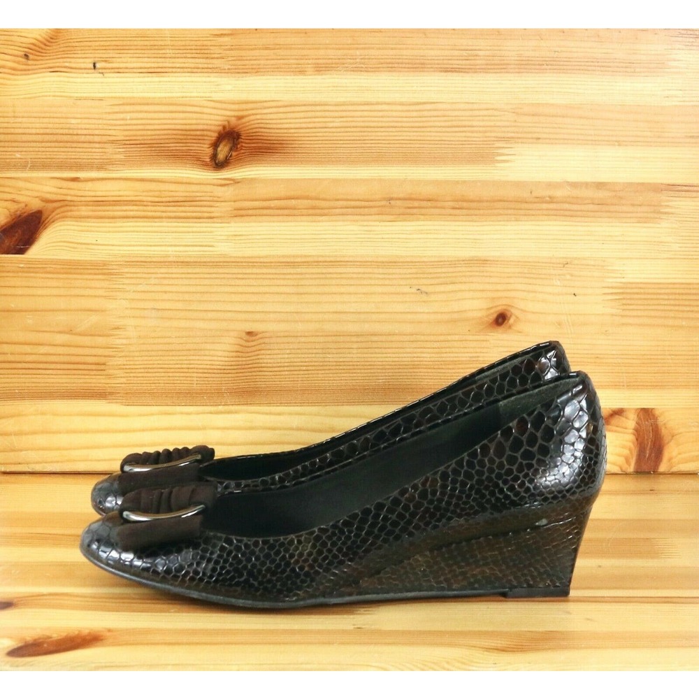 Stuart Weitzman Women's Wedge Shoes Size 8.5 Mahogany Brown Snake Print